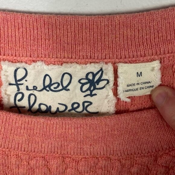 Anthropologie Field Flower Cashmere Waffle Knit Pullover Sweater Pink Boho Med - Picture 3 of 14